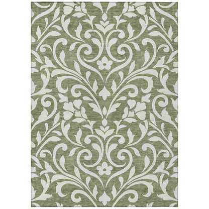 Tabselect Home Line 5' X 8' Fern Green And Ivory Floral Washable Indoor Outdoor Area Rug