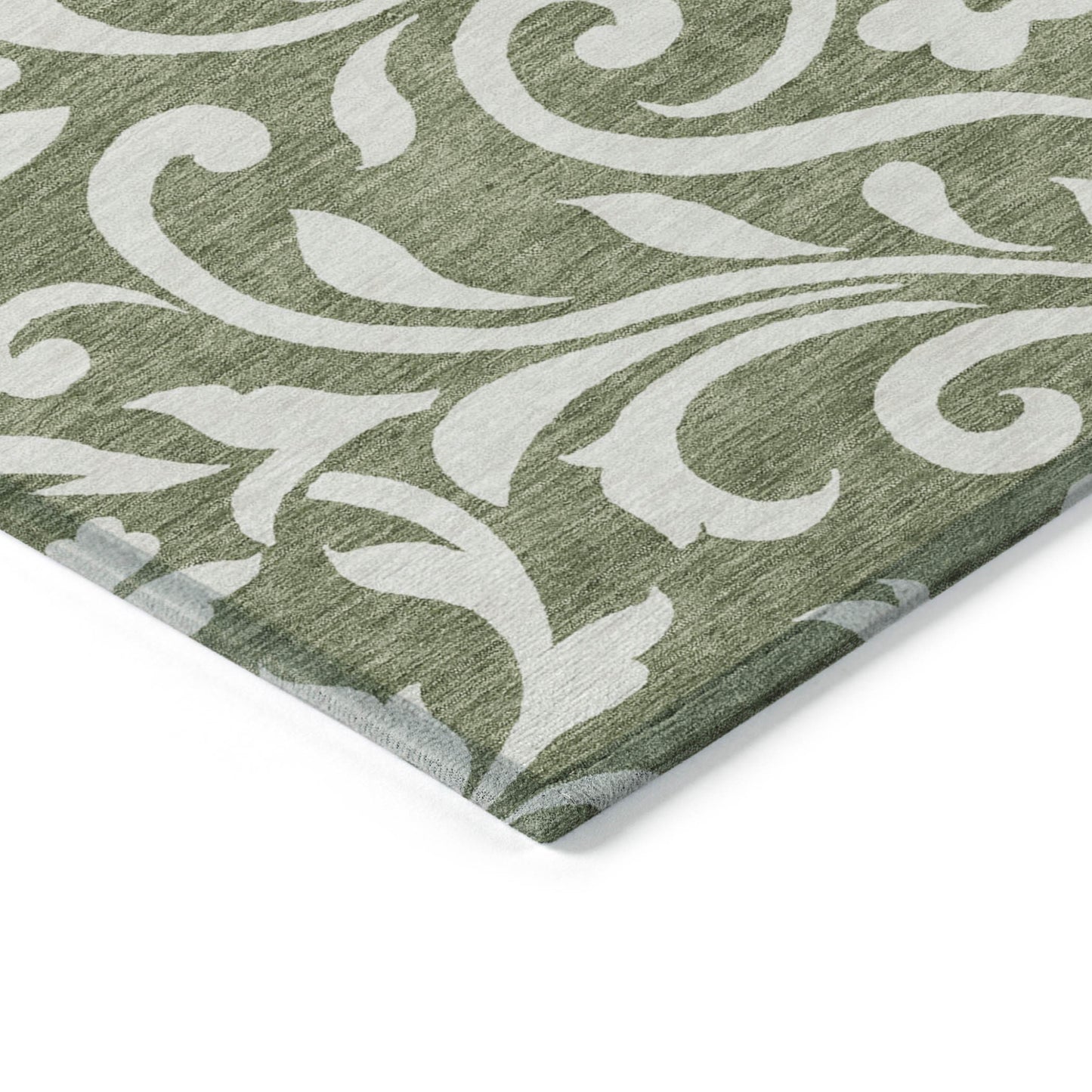 Tabselect Home Line 5' X 8' Fern Green And Ivory Floral Washable Indoor Outdoor Area Rug