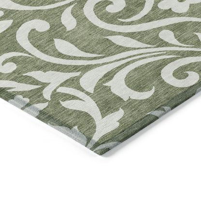 Tabselect Home Line 5' X 8' Fern Green And Ivory Floral Washable Indoor Outdoor Area Rug