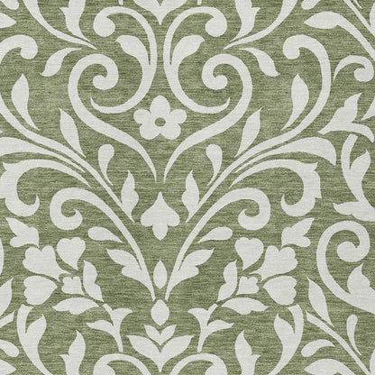 Tabselect Home Line 5' X 8' Fern Green And Ivory Floral Washable Indoor Outdoor Area Rug