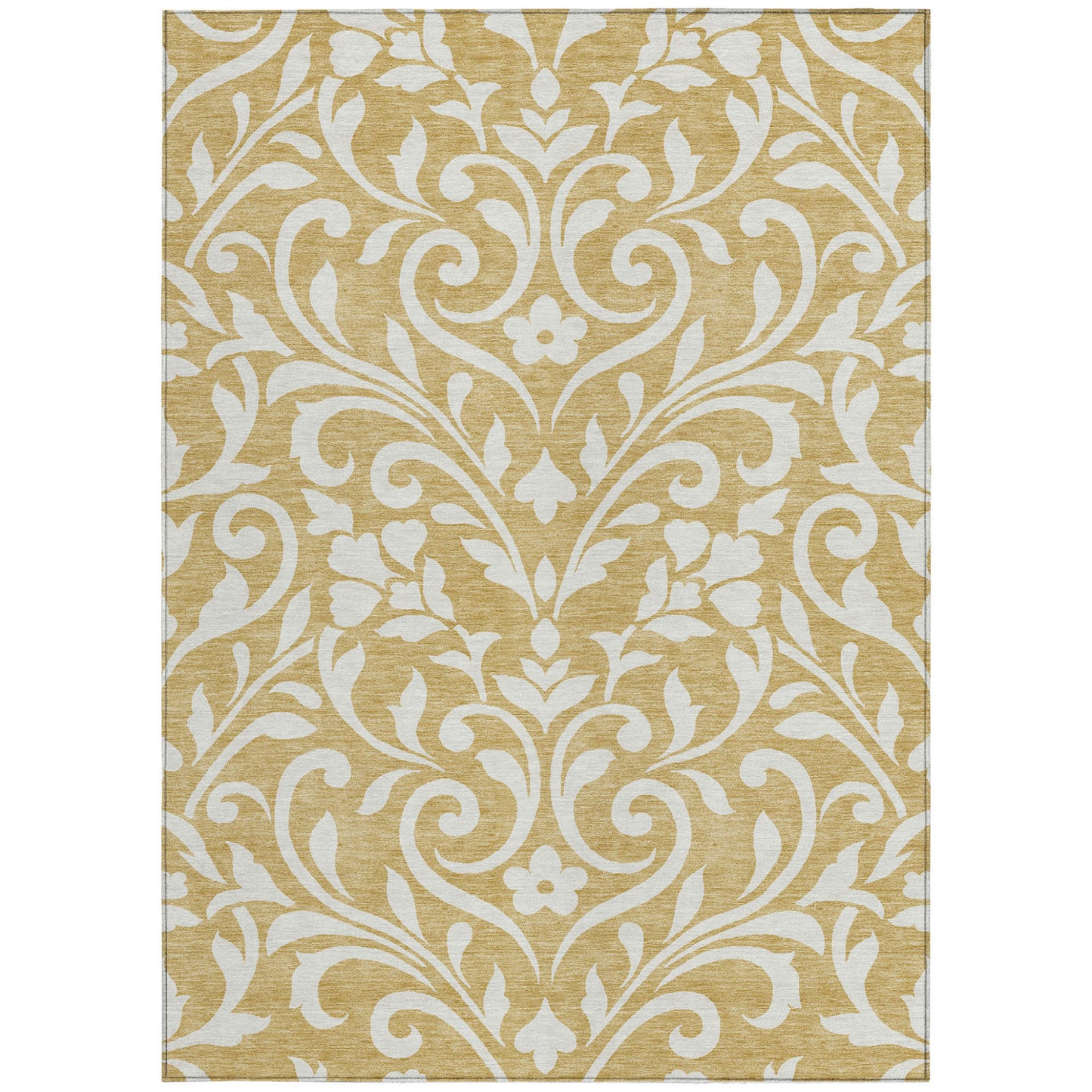 Tabselect Home Line 5' X 8' Gold And Beige Floral Washable Indoor Outdoor Area Rug