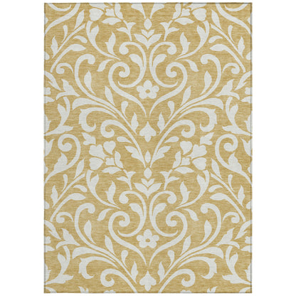 Tabselect Home Line 5' X 8' Gold And Beige Floral Washable Indoor Outdoor Area Rug