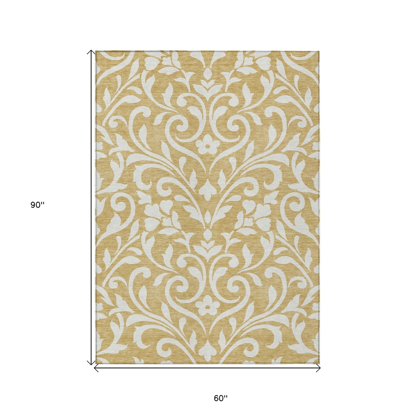 Tabselect Home Line 5' X 8' Gold And Beige Floral Washable Indoor Outdoor Area Rug