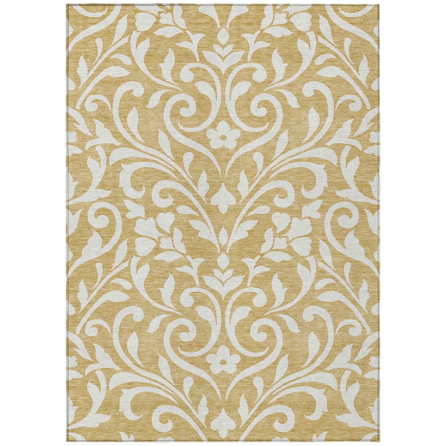 Tabselect Home Line 5' X 8' Gold And Beige Floral Washable Indoor Outdoor Area Rug