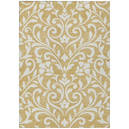 Tabselect Home Line 5' X 8' Gold And Beige Floral Washable Indoor Outdoor Area Rug
