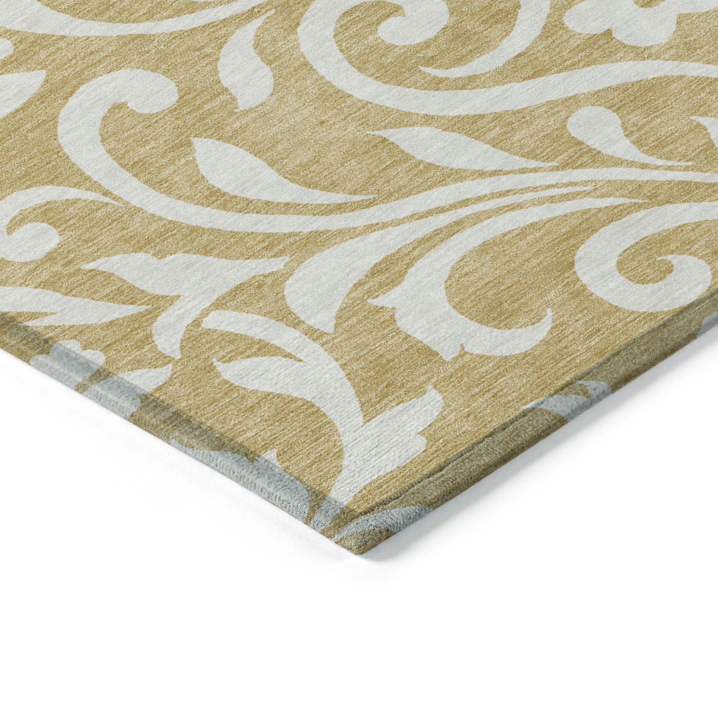 Tabselect Home Line 5' X 8' Gold And Beige Floral Washable Indoor Outdoor Area Rug
