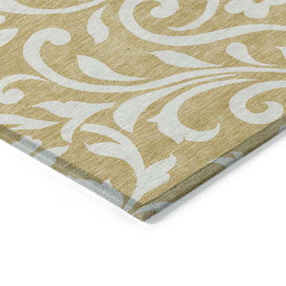 Tabselect Home Line 5' X 8' Gold And Beige Floral Washable Indoor Outdoor Area Rug