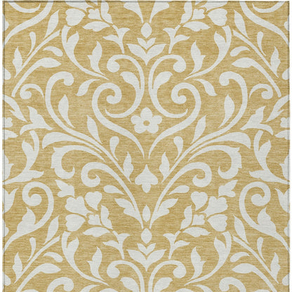 Tabselect Home Line 5' X 8' Gold And Beige Floral Washable Indoor Outdoor Area Rug