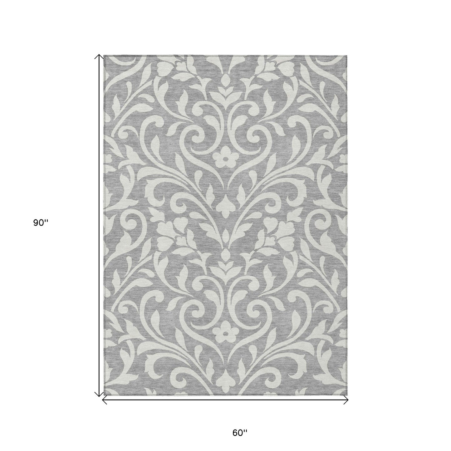 Tabselect Home Line 5' X 8' Gray And Ivory Floral Washable Indoor Outdoor Area Rug
