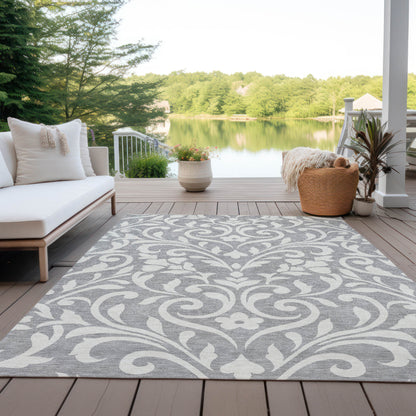 Tabselect Home Line 5' X 8' Gray And Ivory Floral Washable Indoor Outdoor Area Rug