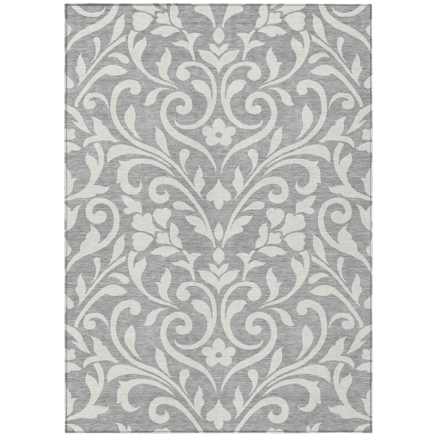 Tabselect Home Line 5' X 8' Gray And Ivory Floral Washable Indoor Outdoor Area Rug