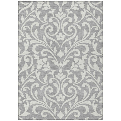 Tabselect Home Line 5' X 8' Gray And Ivory Floral Washable Indoor Outdoor Area Rug