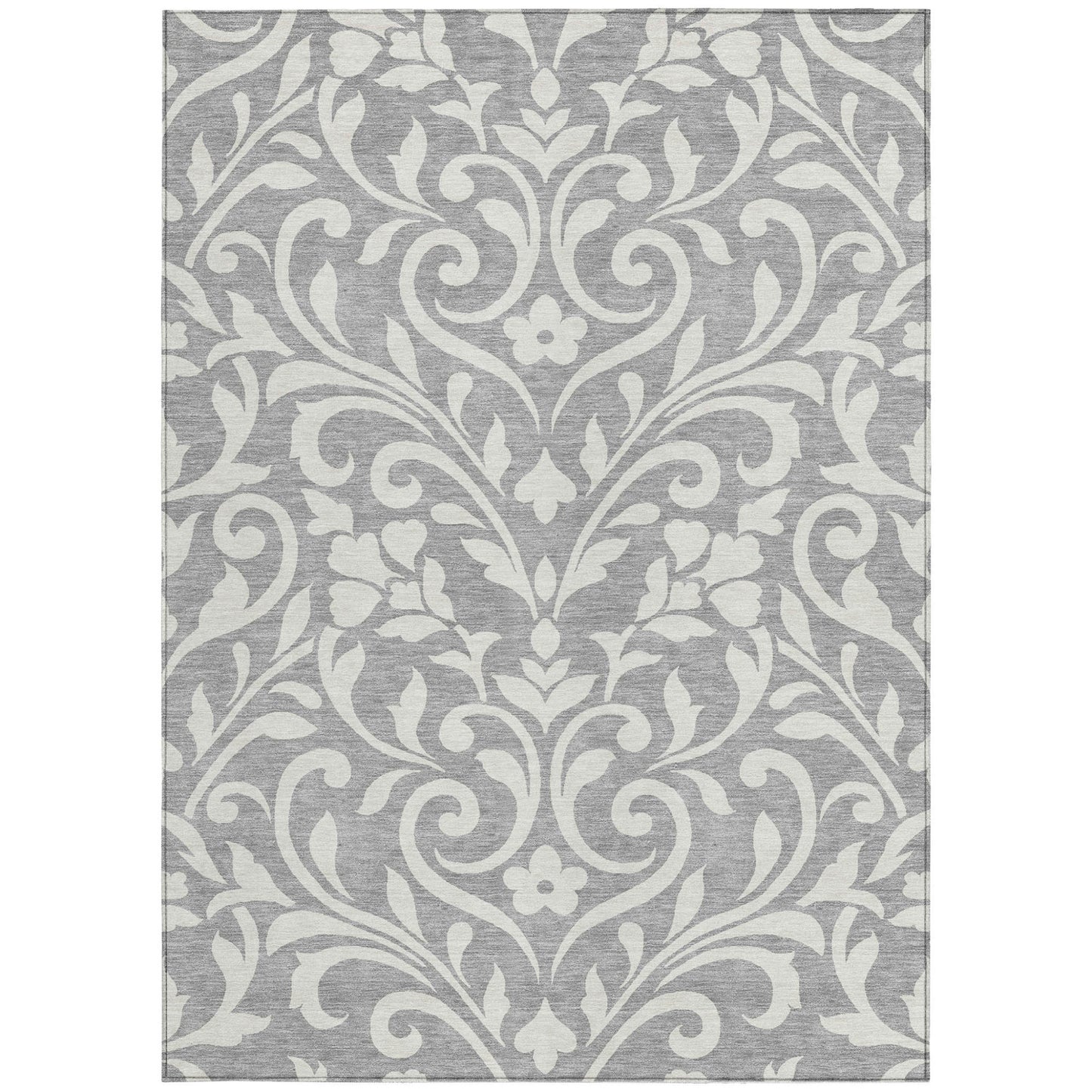 Tabselect Home Line 5' X 8' Gray And Ivory Floral Washable Indoor Outdoor Area Rug