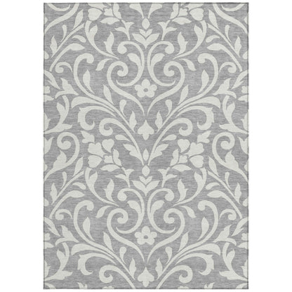 Tabselect Home Line 5' X 8' Gray And Ivory Floral Washable Indoor Outdoor Area Rug