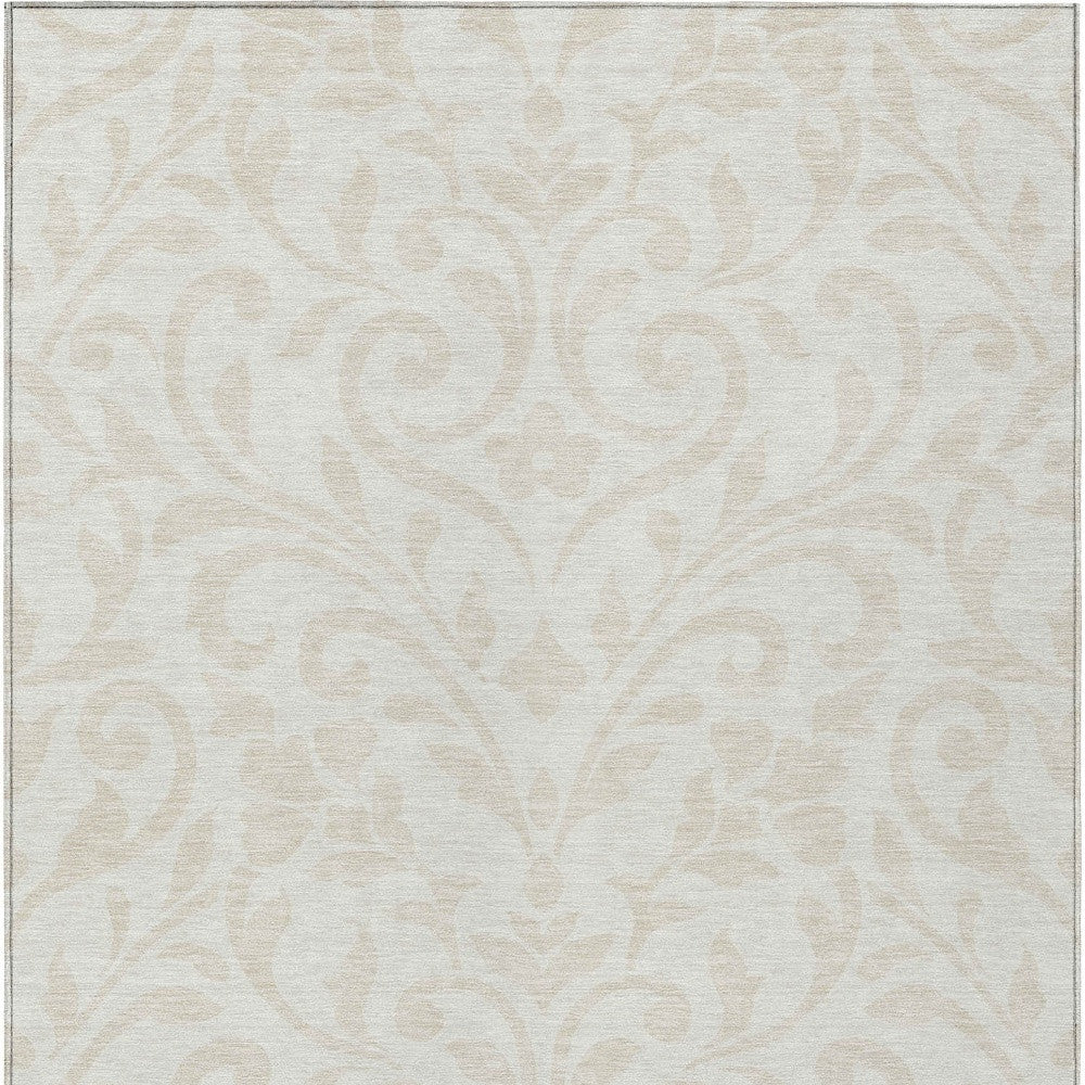 Tabselect Home Line 5' X 8' Ivory And Beige Floral Washable Indoor Outdoor Area Rug