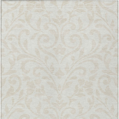 Tabselect Home Line 5' X 8' Ivory And Beige Floral Washable Indoor Outdoor Area Rug