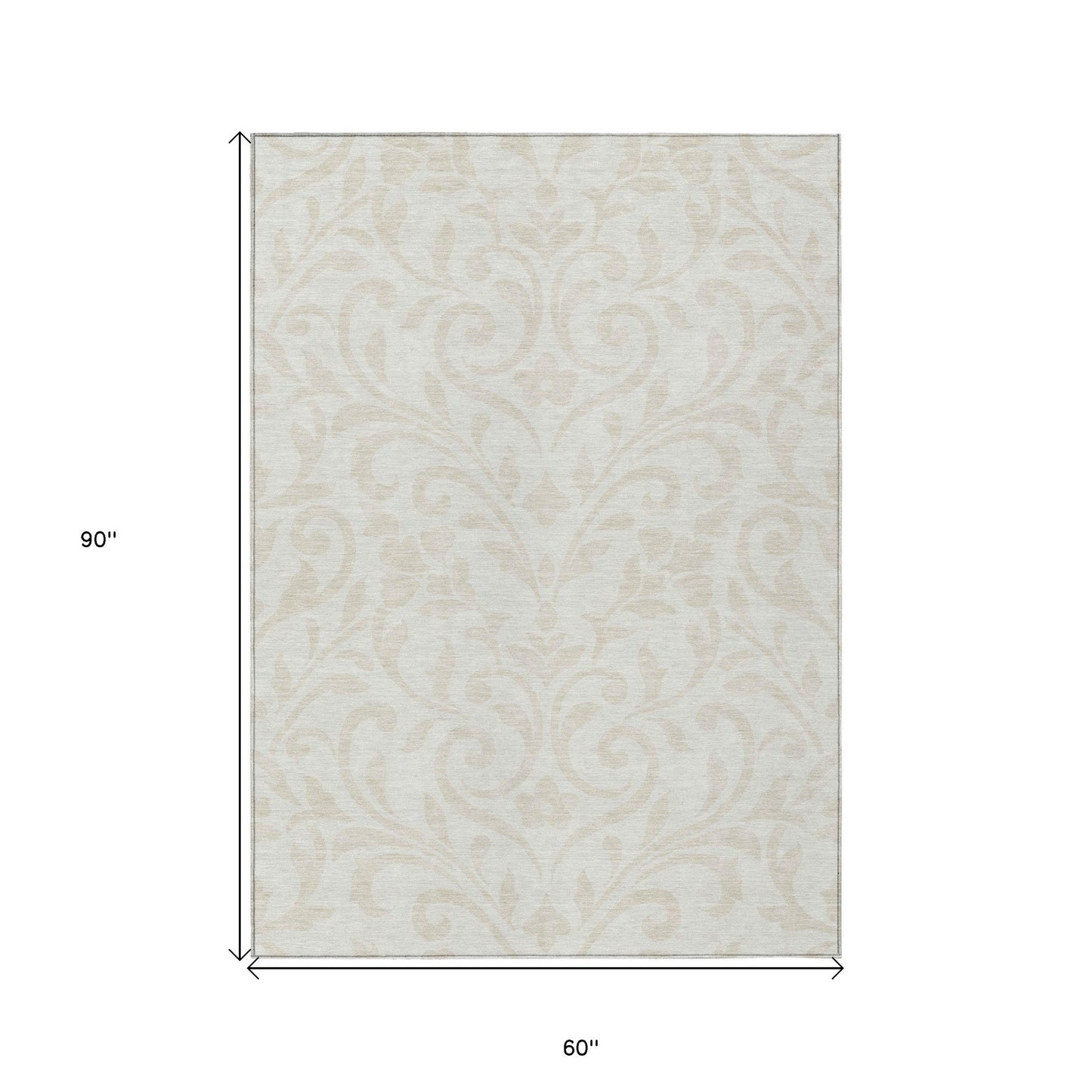 Tabselect Home Line 5' X 8' Ivory And Beige Floral Washable Indoor Outdoor Area Rug