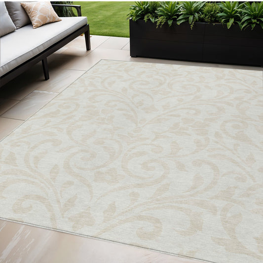 Tabselect Home Line 5' X 8' Ivory And Beige Floral Washable Indoor Outdoor Area Rug
