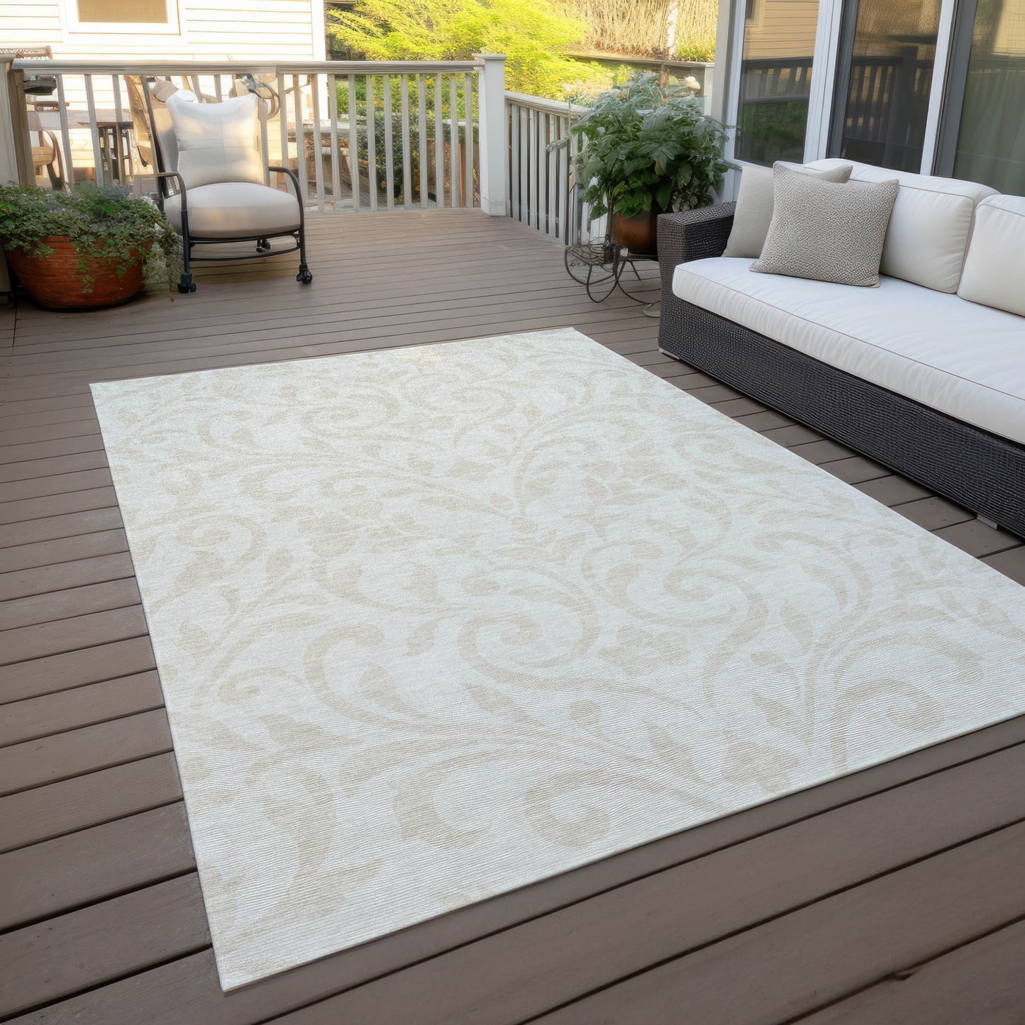 Tabselect Home Line 5' X 8' Ivory And Beige Floral Washable Indoor Outdoor Area Rug