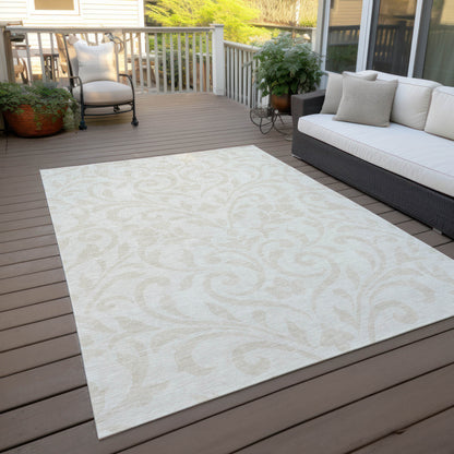 Tabselect Home Line 5' X 8' Ivory And Beige Floral Washable Indoor Outdoor Area Rug