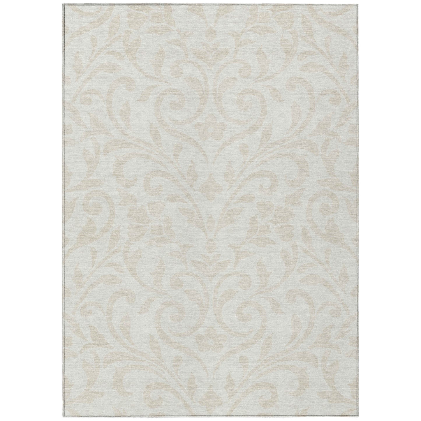 Tabselect Home Line 5' X 8' Ivory And Beige Floral Washable Indoor Outdoor Area Rug