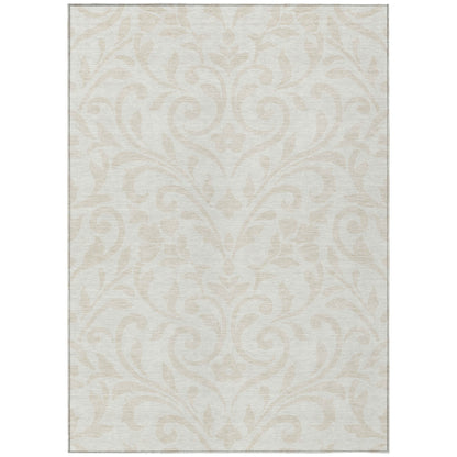 Tabselect Home Line 5' X 8' Ivory And Beige Floral Washable Indoor Outdoor Area Rug
