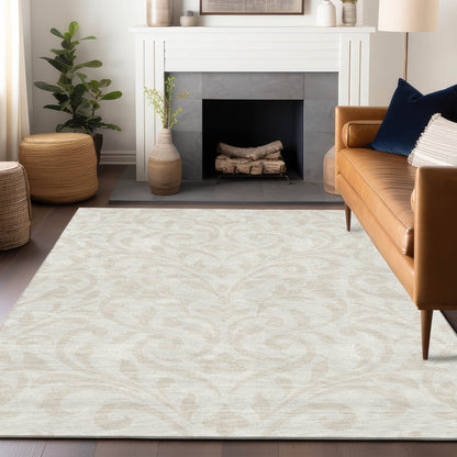 Tabselect Home Line 5' X 8' Ivory And Beige Floral Washable Indoor Outdoor Area Rug