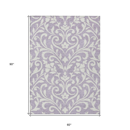 Tabselect Home Line 5' X 8' Lavender And Ivory Floral Washable Indoor Outdoor Area Rug