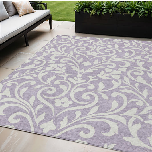 Tabselect Home Line 5' X 8' Lavender And Ivory Floral Washable Indoor Outdoor Area Rug