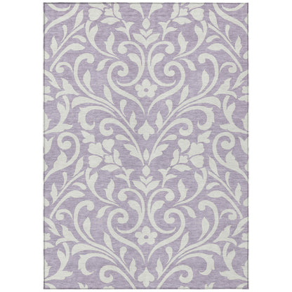 Tabselect Home Line 5' X 8' Lavender And Ivory Floral Washable Indoor Outdoor Area Rug