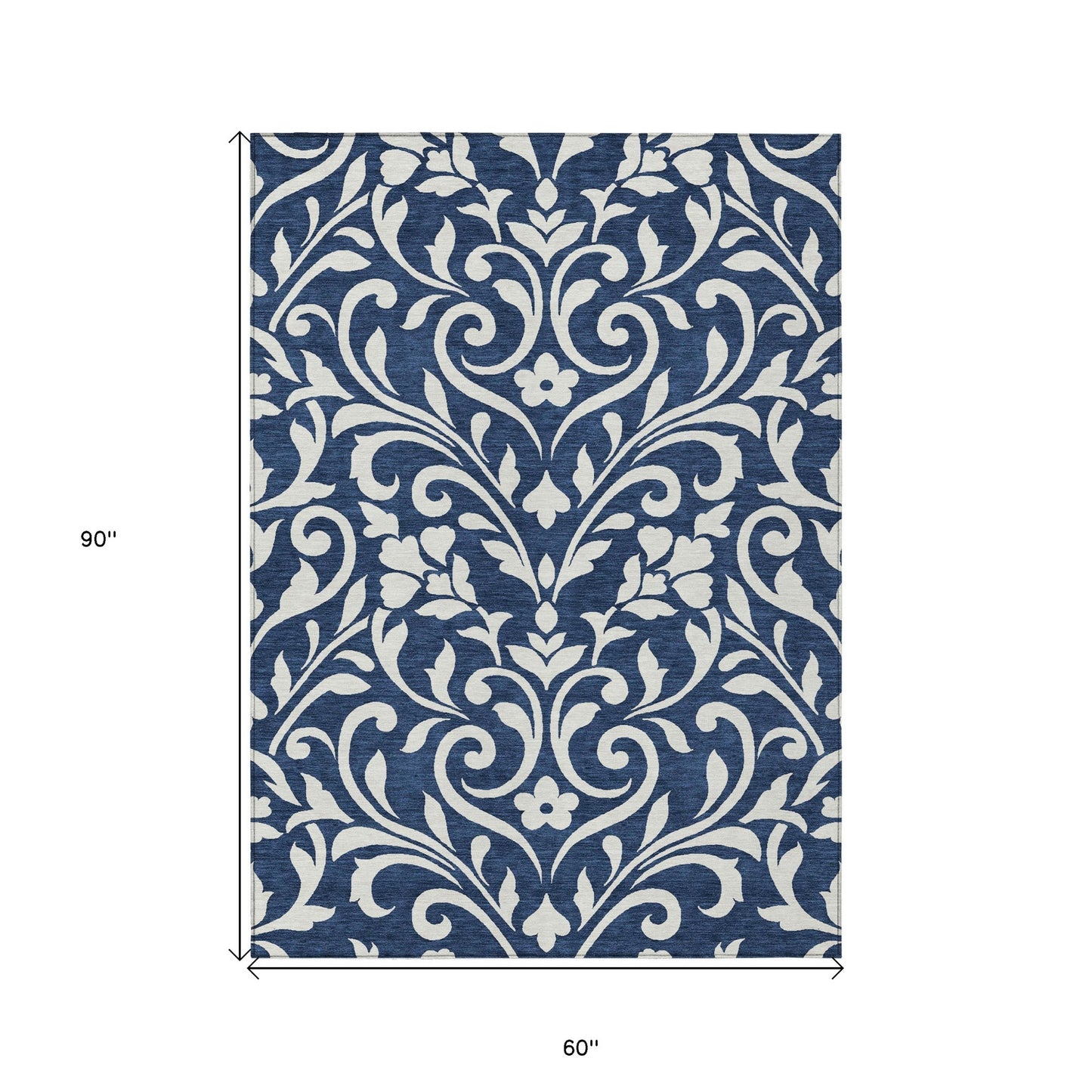 Tabselect Home Line 5' X 8' Navy Blue And Ivory Floral Washable Indoor Outdoor Area Rug