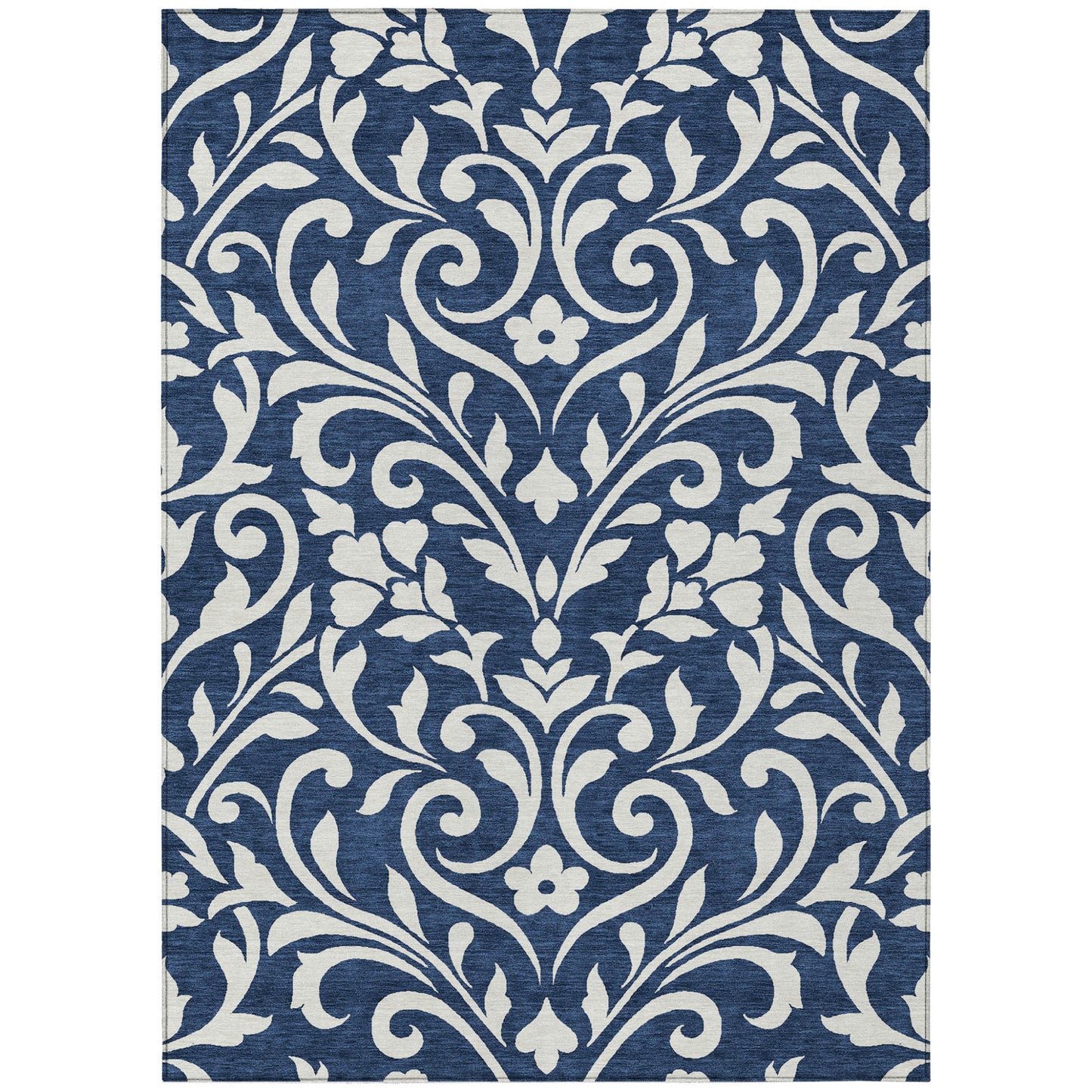 Tabselect Home Line 5' X 8' Navy Blue And Ivory Floral Washable Indoor Outdoor Area Rug