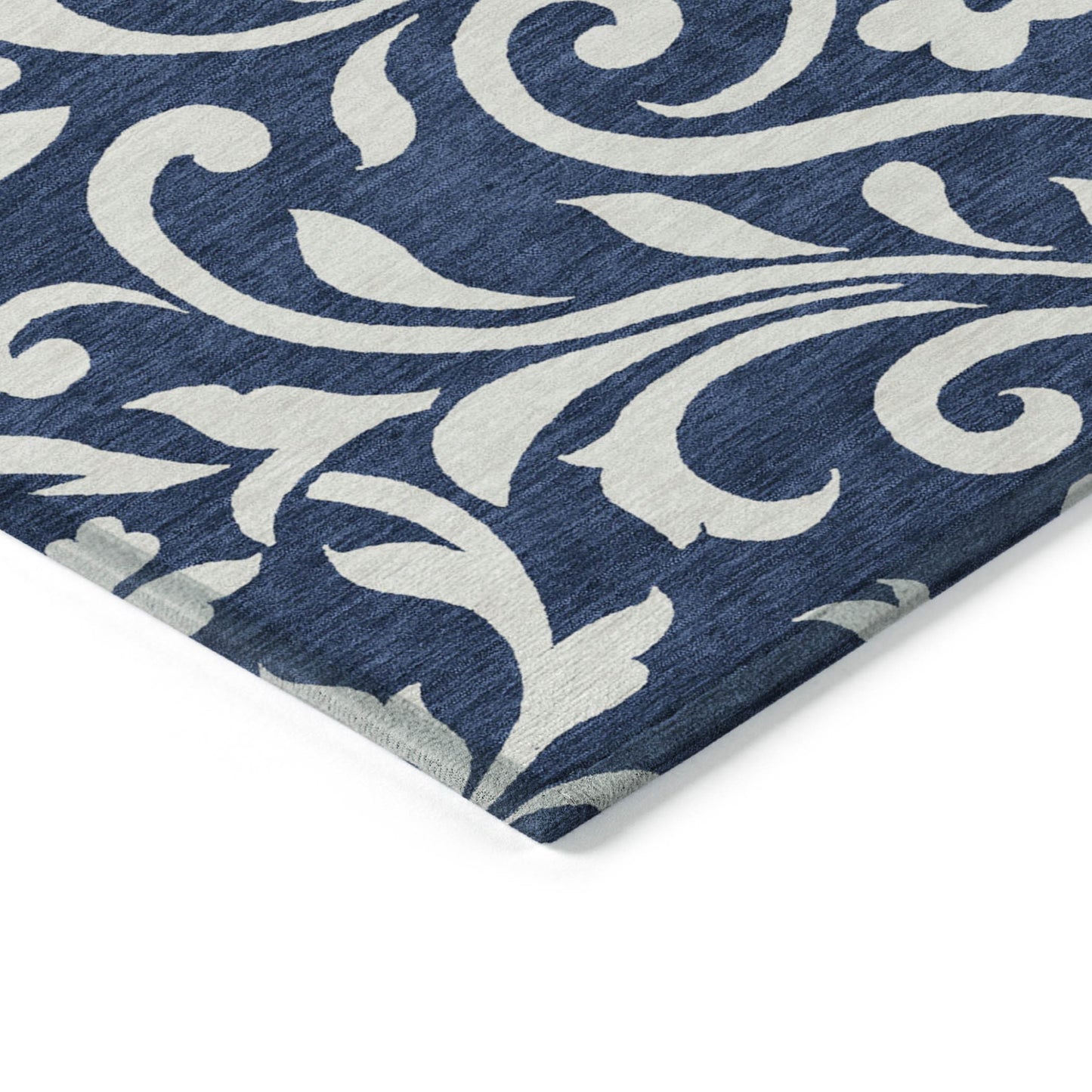 Tabselect Home Line 5' X 8' Navy Blue And Ivory Floral Washable Indoor Outdoor Area Rug