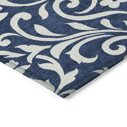 Tabselect Home Line 5' X 8' Navy Blue And Ivory Floral Washable Indoor Outdoor Area Rug