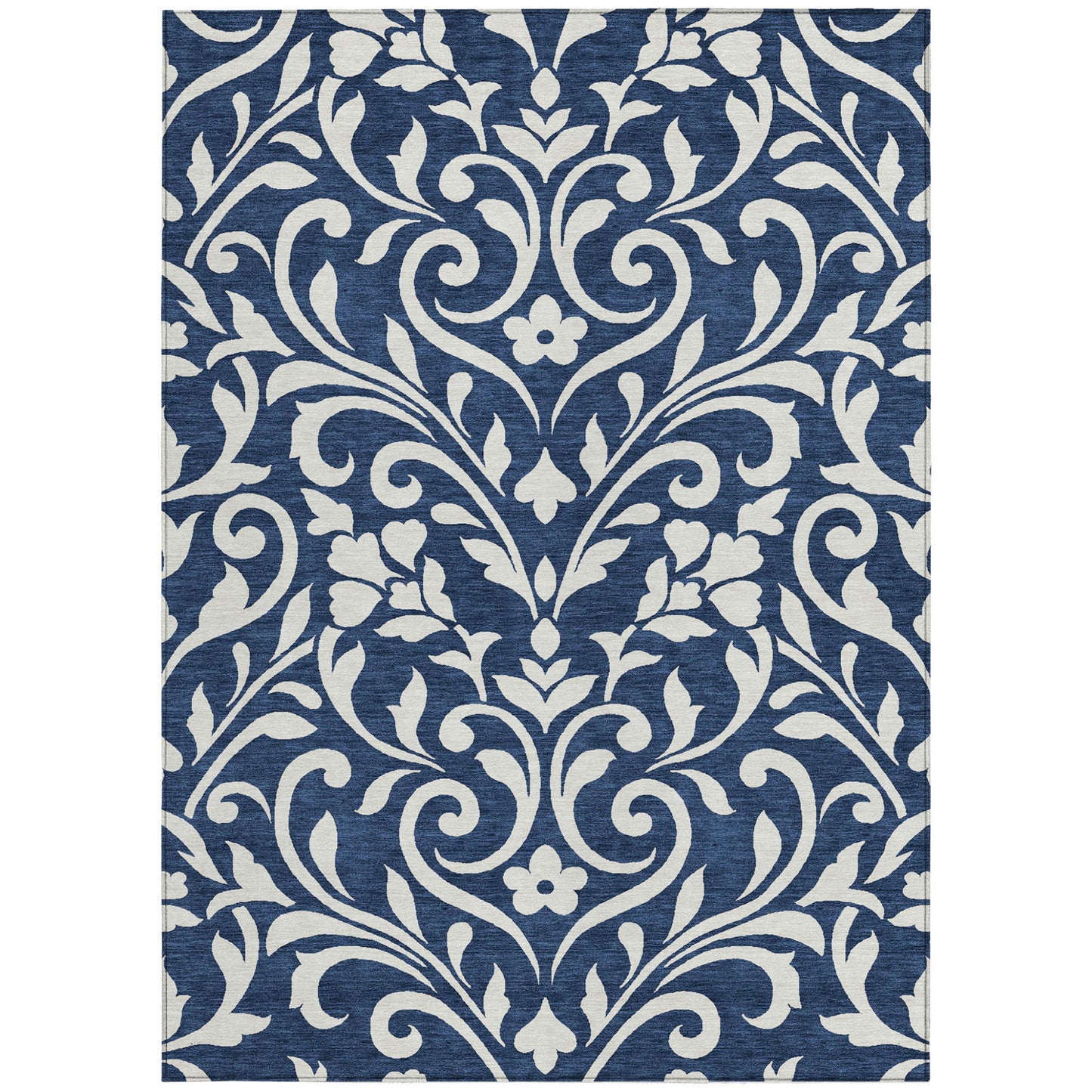 Tabselect Home Line 5' X 8' Navy Blue And Ivory Floral Washable Indoor Outdoor Area Rug