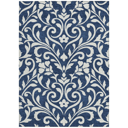 Tabselect Home Line 5' X 8' Navy Blue And Ivory Floral Washable Indoor Outdoor Area Rug
