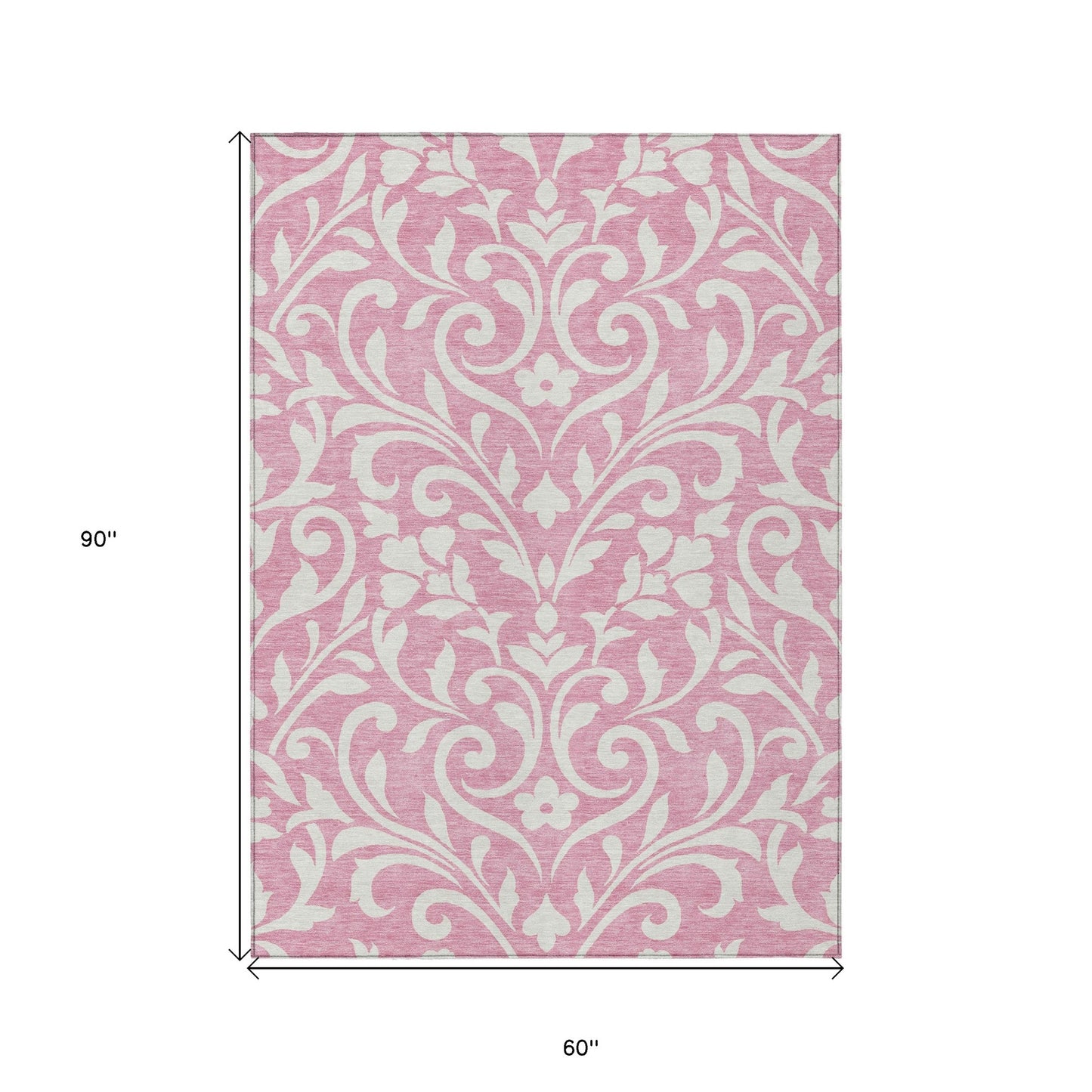 Tabselect Home Line 5' X 8' Pink And Ivory Floral Washable Indoor Outdoor Area Rug
