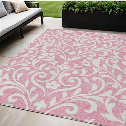 Tabselect Home Line 5' X 8' Pink And Ivory Floral Washable Indoor Outdoor Area Rug