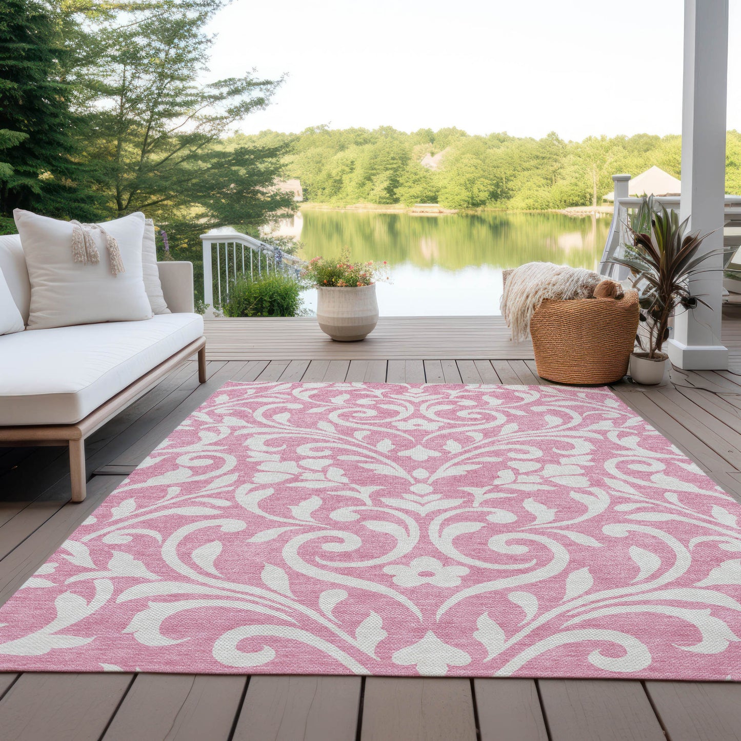 Tabselect Home Line 5' X 8' Pink And Ivory Floral Washable Indoor Outdoor Area Rug