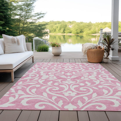 Tabselect Home Line 5' X 8' Pink And Ivory Floral Washable Indoor Outdoor Area Rug