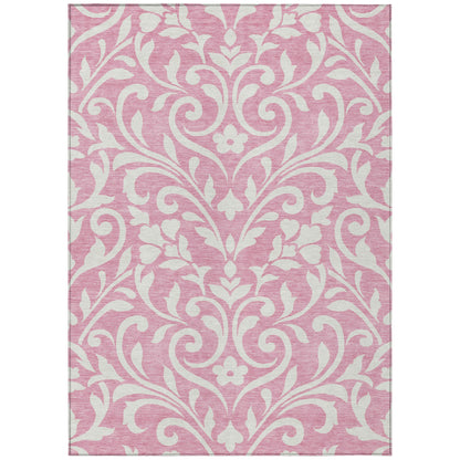 Tabselect Home Line 5' X 8' Pink And Ivory Floral Washable Indoor Outdoor Area Rug