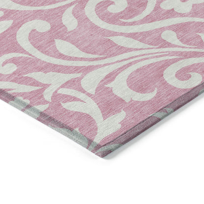 Tabselect Home Line 5' X 8' Pink And Ivory Floral Washable Indoor Outdoor Area Rug