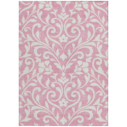 Tabselect Home Line 5' X 8' Pink And Ivory Floral Washable Indoor Outdoor Area Rug