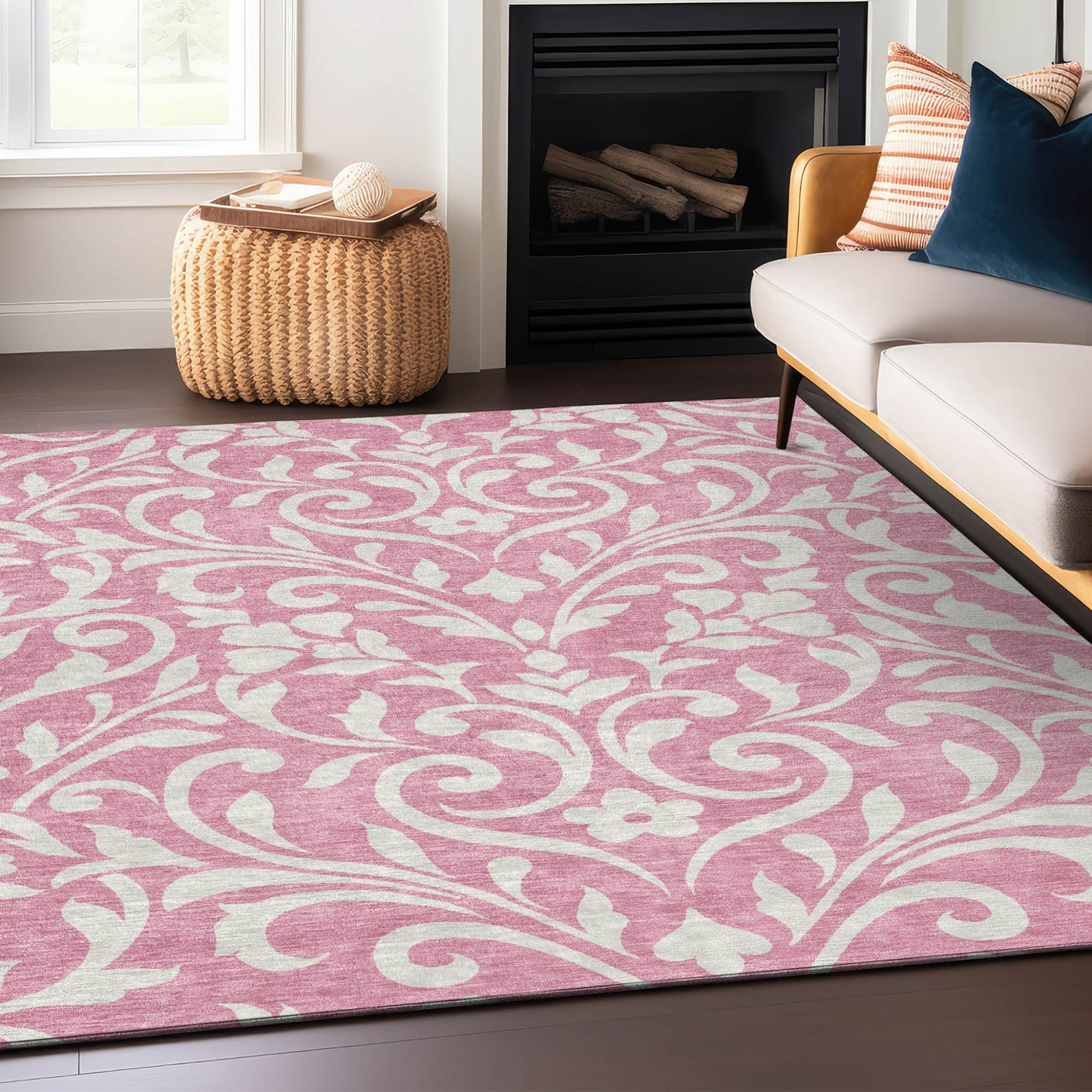 Tabselect Home Line 5' X 8' Pink And Ivory Floral Washable Indoor Outdoor Area Rug