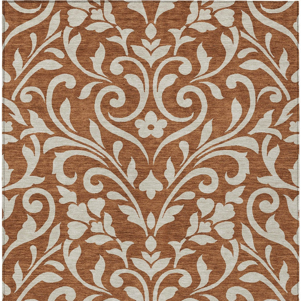 Tabselect Home Line 5' X 8' Brown And Beige Floral Washable Indoor Outdoor Area Rug