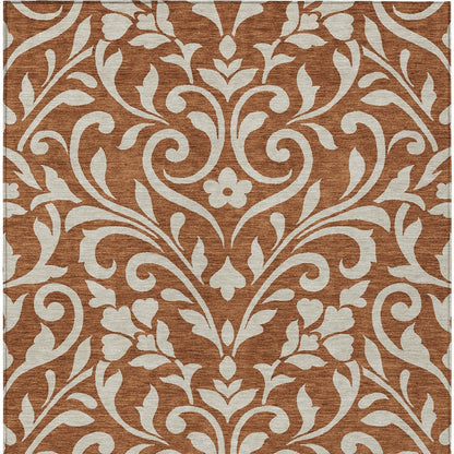 Tabselect Home Line 5' X 8' Brown And Beige Floral Washable Indoor Outdoor Area Rug