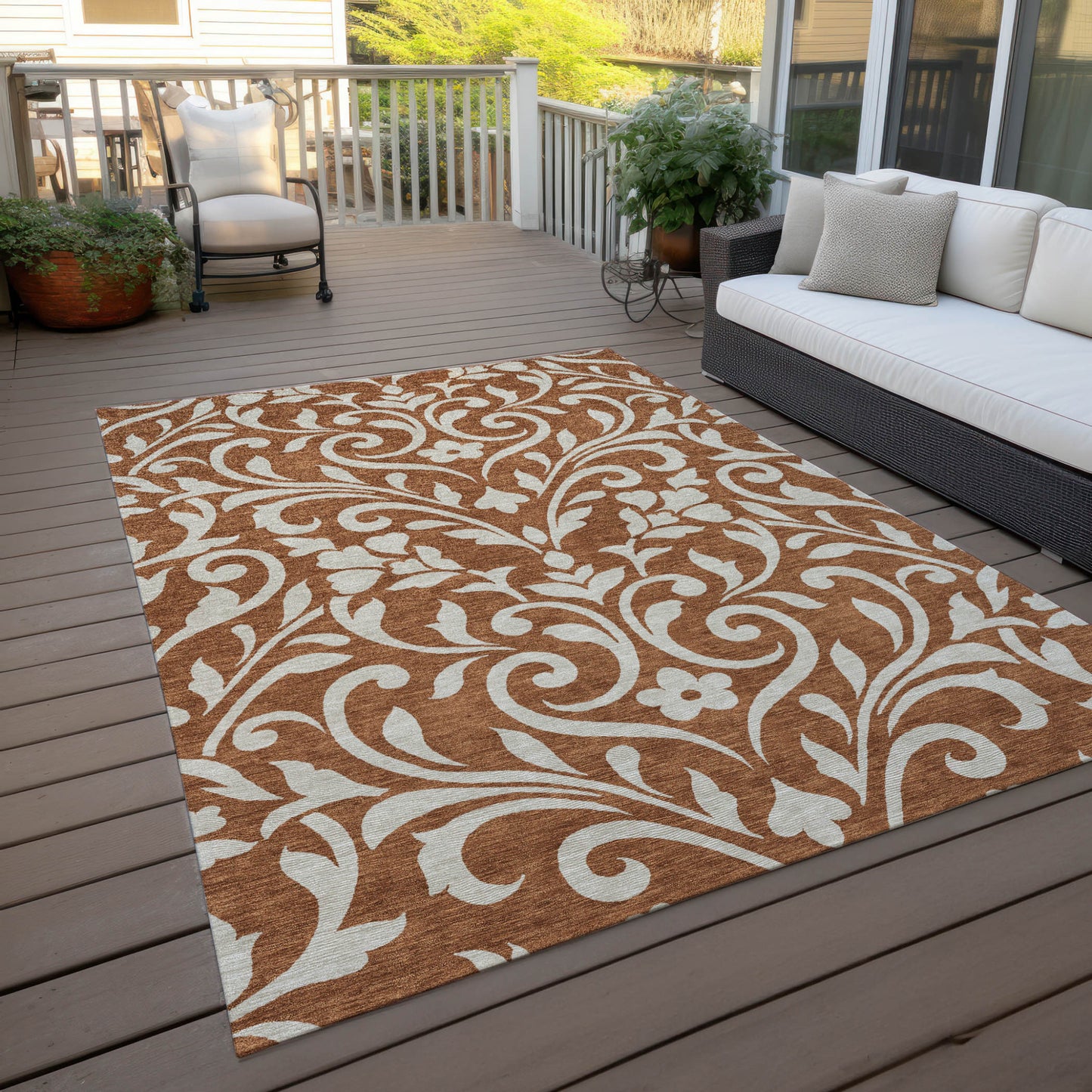 Tabselect Home Line 5' X 8' Brown And Beige Floral Washable Indoor Outdoor Area Rug