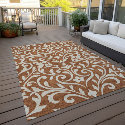 Tabselect Home Line 5' X 8' Brown And Beige Floral Washable Indoor Outdoor Area Rug