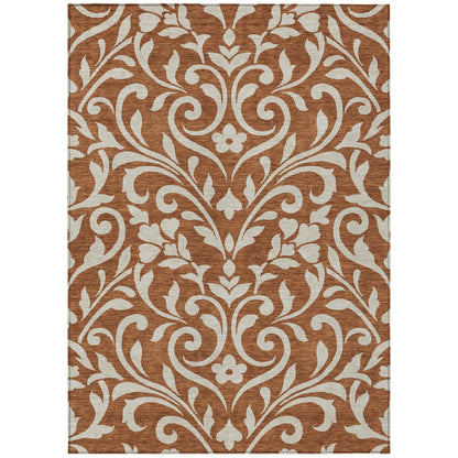 Tabselect Home Line 5' X 8' Brown And Beige Floral Washable Indoor Outdoor Area Rug