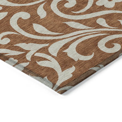 Tabselect Home Line 5' X 8' Brown And Beige Floral Washable Indoor Outdoor Area Rug